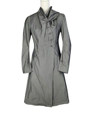 Women’s Gray Trench Coat Hooded Fit And Flare Lightweight Size P (Small)